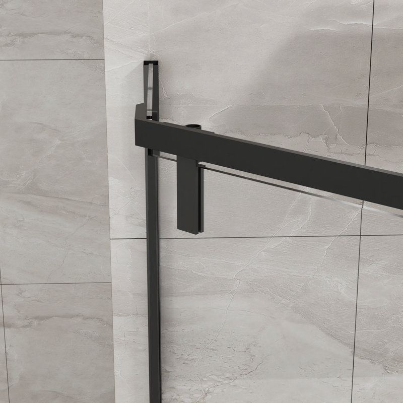 -angle Shower Door 36x36x72 - Matte Black, Clear Tempered Glass, 304 Stainless Steel Drop-in Anchors Black Enclosure Clamping Screws