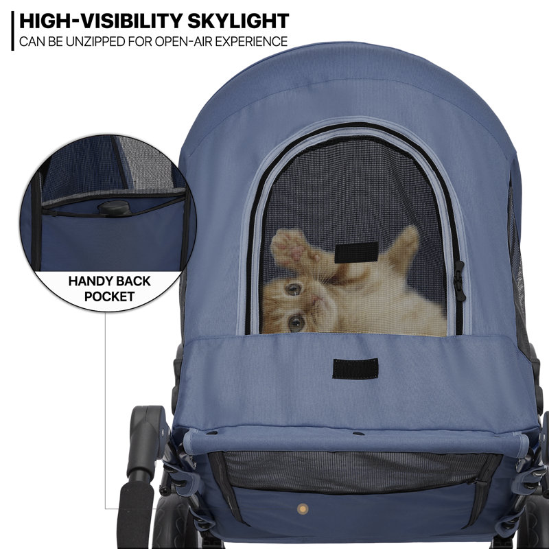 Large Steel Frame Pet Stroller with Rubber Wheels
