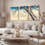 Ensemble de 3 tableaux sur toile de style japonais représentant un cerisier en fleurs et des montagnes enneigées.-858417803