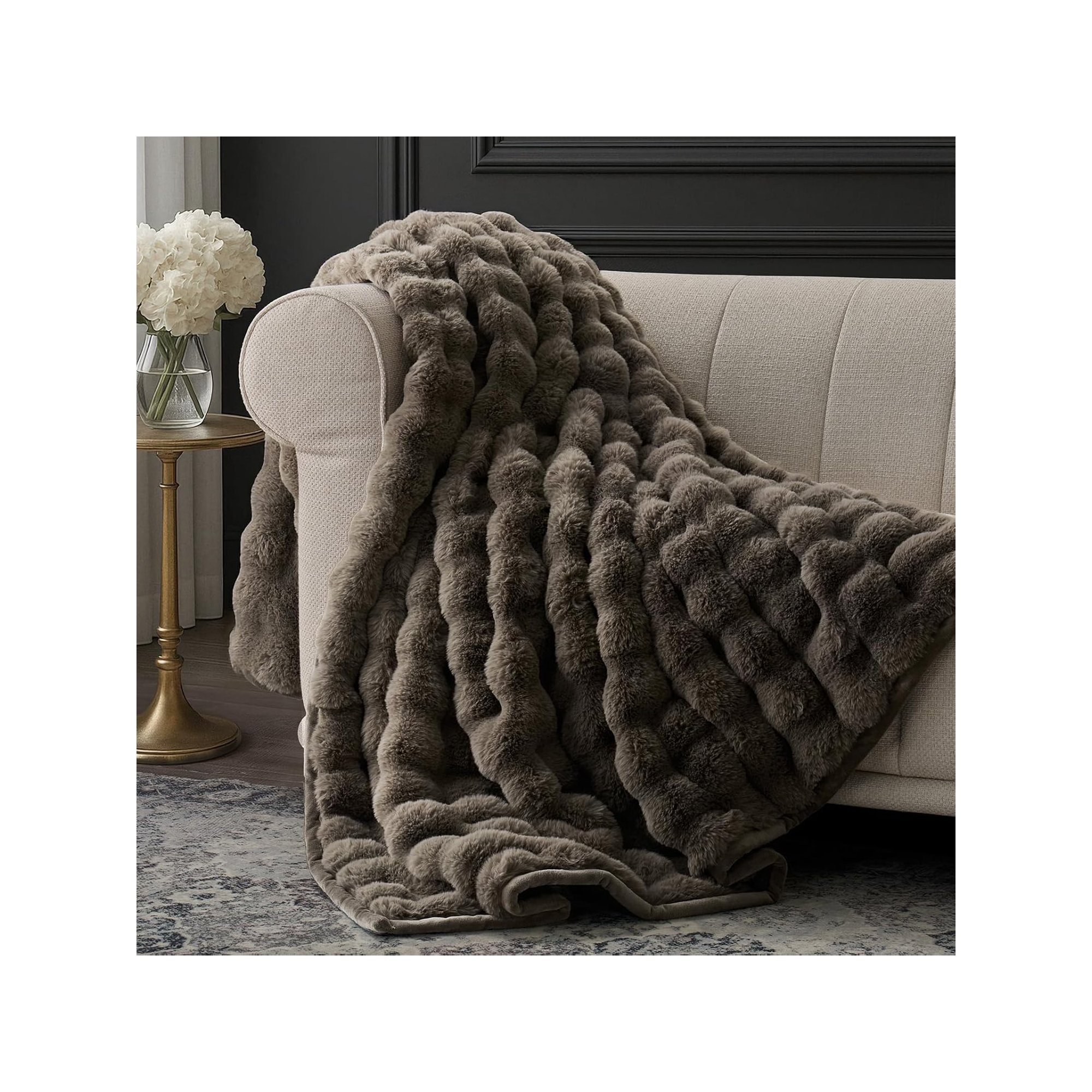 Ridgeline Faux Fur Throw Blanket, Dark Taupe, 80" L x 60" W