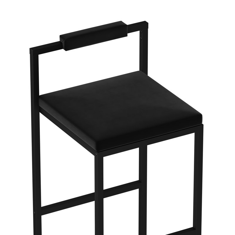 Ensemble de 2 tabourets de bar rembourrés en velours moderne avec repose-pieds et dossier pour la cuisine (noir et noir)