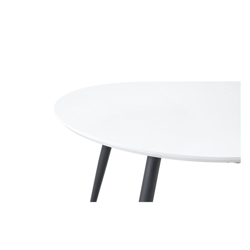 Table de salle à manger extensible ronde avec plateau en panneau de fibres à densité moyenne blanc et pieds en métal noir