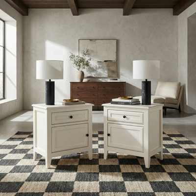 Vienna 1-Drawer Nightstand with Cabinet Storage, Set of 2 – Ivory