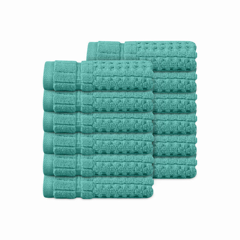 Ensemble de serviettes de toilette 12 pièces Willow - 100% coton peigné, qualité supérieure 630 g / m², turquoise, ultra doux et très absorbant (12 serviettes de toilette)