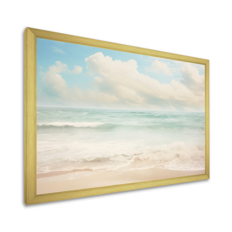 Minimalisme plage paysage V - impression, Encadrement doré, H 12 po x l 20 po x P 1 po