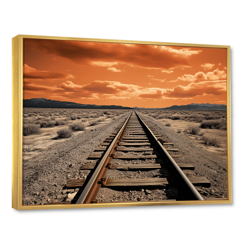 Train sur rails, impression de minimalisme sur toile, H 30 po x l 40 po x P 1,5 po, Cadre flottant doré
