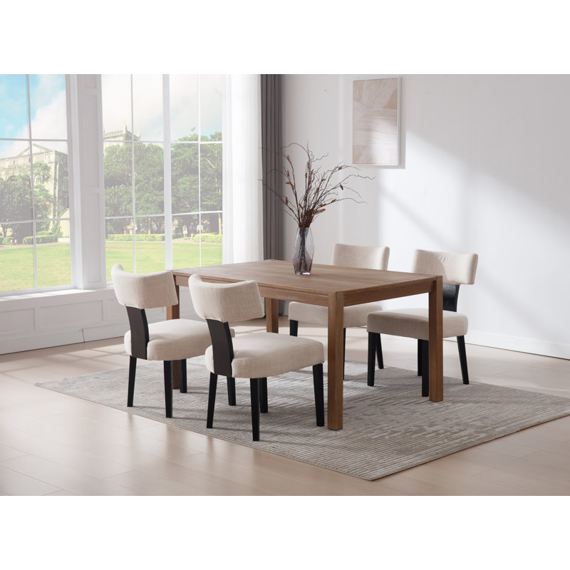 Mid Century Upholstered Side Chairs Farmhouse Dining Chairs With Wood Legs, White