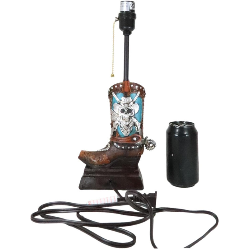 Rustic Western Cowboy Boot Table Lamp with Skull and Pistols
