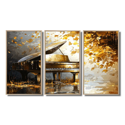 «Gold Piano On Stage - Music Piano», ensemble de reproduction d'art mural