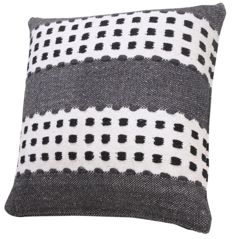 Coussin à fermeture à glissière 100% coton 20 po x 20 po, Gris / blanc