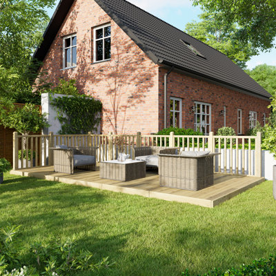 Powersheds 10 x 20ft Timber Pressure Treated Decking Kit - Handrails on Two Sides