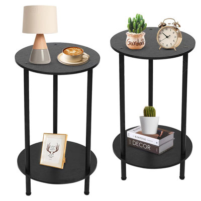 Set Of 2 2-Tier Modern Small Round Side Table With Storage Shelf For Small Space