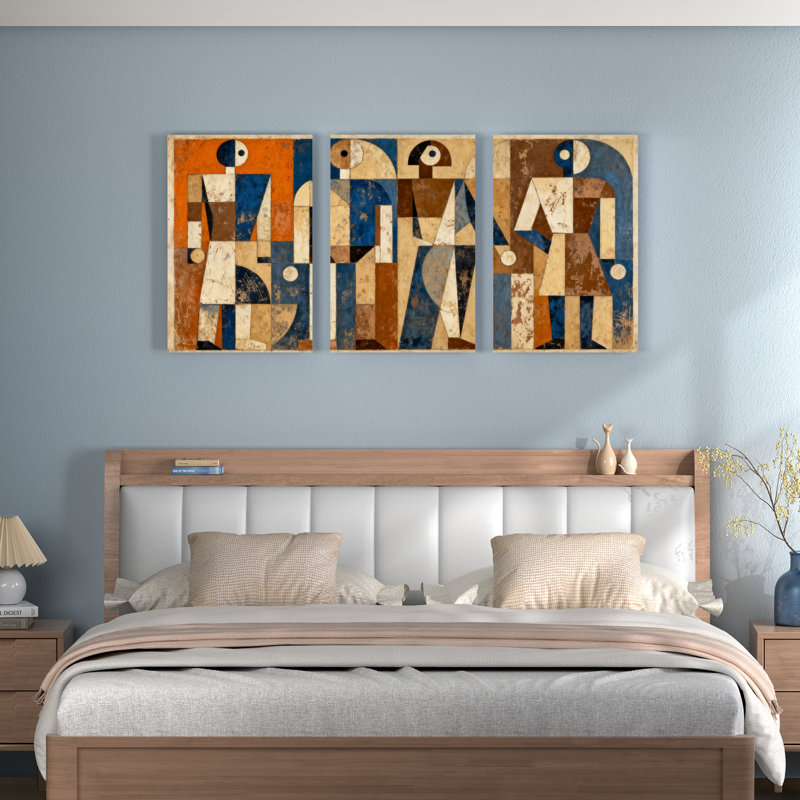 Abstrait géométrique, reproduction d'art sur toile tendue sur toile (ensemble de 3), H 18 po x l 36 po