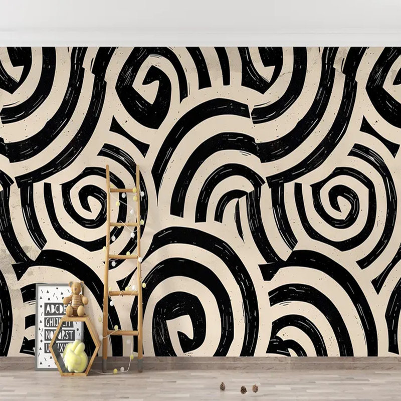 «Bold Spiral Abstraction» sur toile beige, L 108 po x l 96 po