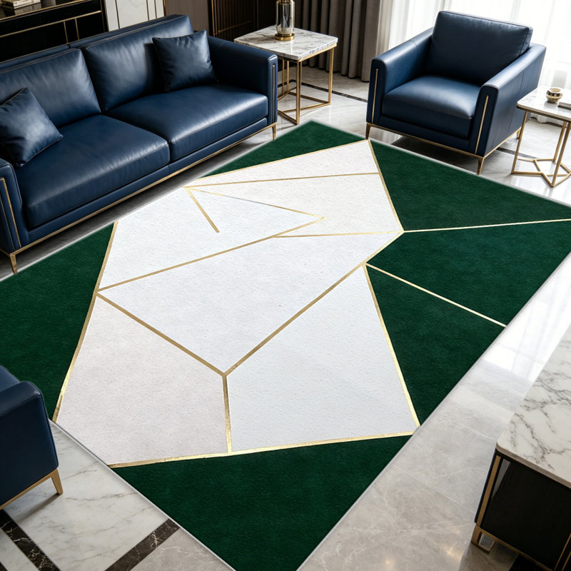 Emerald Gold Geometric carpet-easy to clean, machine-washable, soft and comfortable; suitable for door mats, kitchens, living rooms, bedrooms, corridors, and laundry areas. Easy to clean, durable carpet for home decoration.