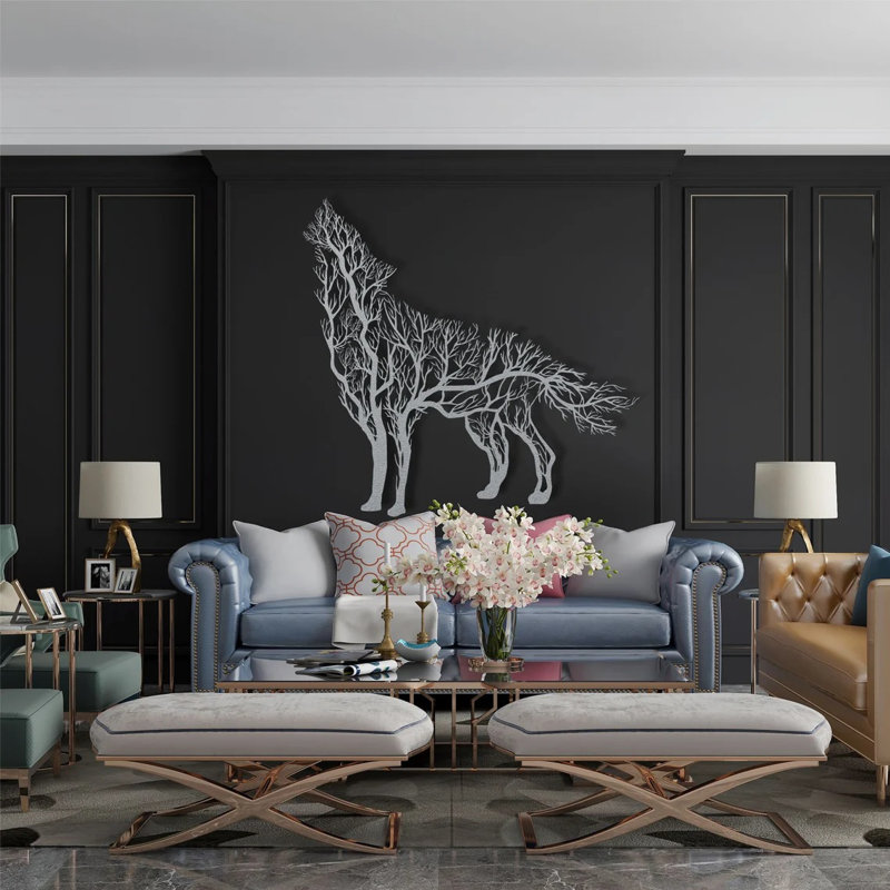 Rustic Wall Decor on Metal, Silver, 100cm H x 95cm W x 2cm D