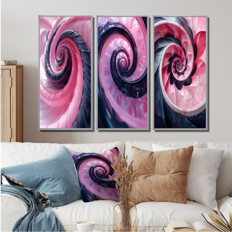 Spirale de vitrail rose noir I - Collection de reproductions de toiles abstraites en spirale, H 40 po x l 60 po