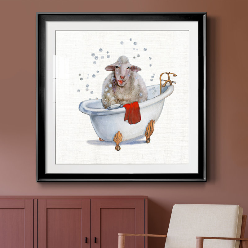 Farm Tub Lamb - Peinture encadrée, H 30,5 po x l 30,5 po x P 1,5 po, Toile avec cadre noir
