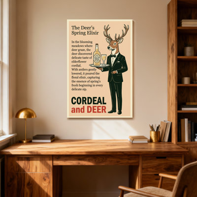 Cerf en costume tenant un plateau à cocktail Fashion