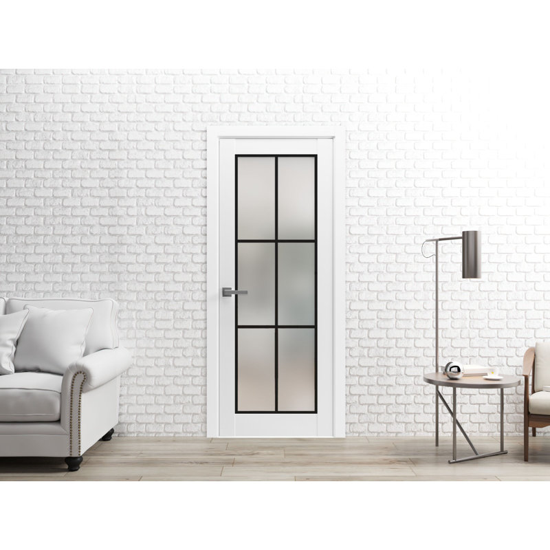 White Silk Frosted Glass 30 x 84 Inch Solid Pine Interior Door