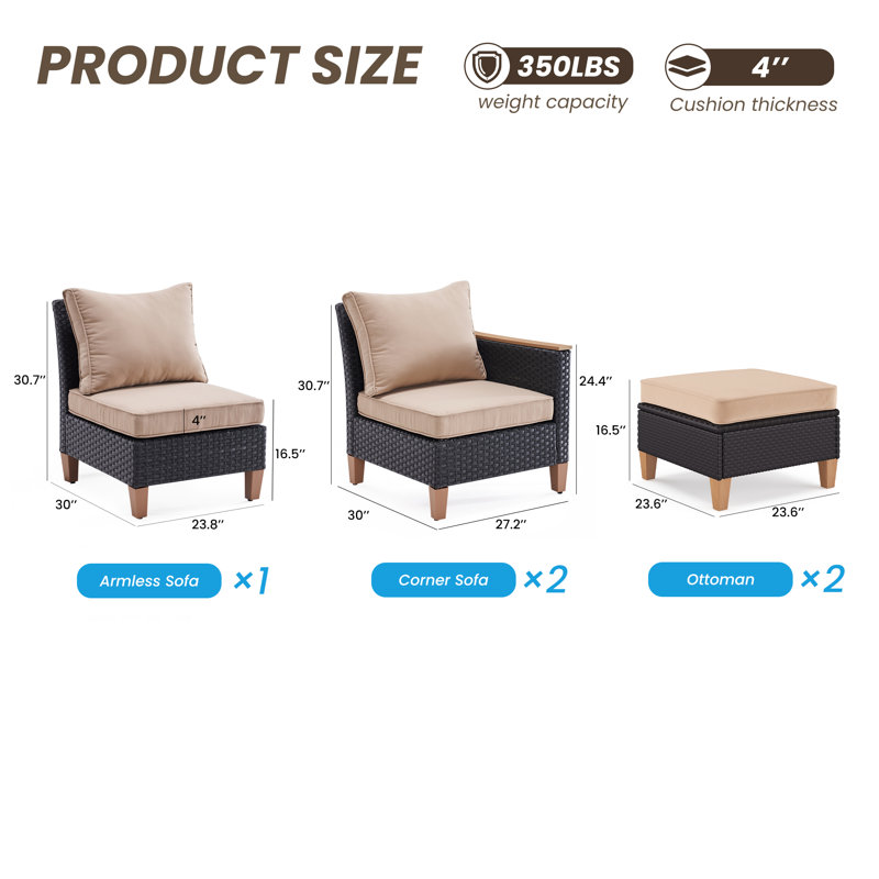 Ensemble de conversation modulaire pour 4 personnes avec coussins