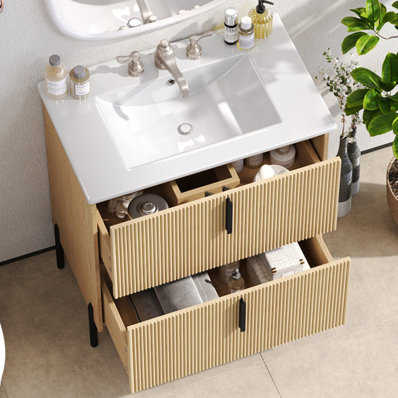 Meuble-lavabo 30 po avec lavabo en céramique et tiroirs pleine extension, Naturel