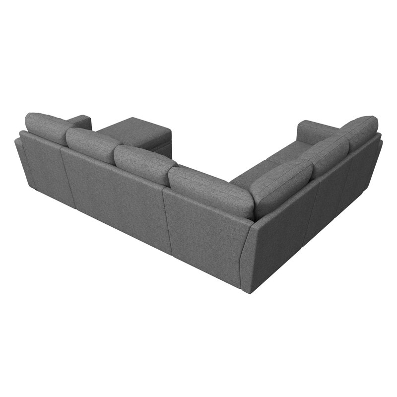 Hoelscher U Shaped Sleeper Corner Sectional Pull Out Sofa Bed With Storage Space, Polyester gris