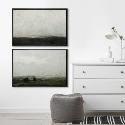Minimal Landscape " Dark Green Moody Countryside Abstract Landscape " 2 - Pieces