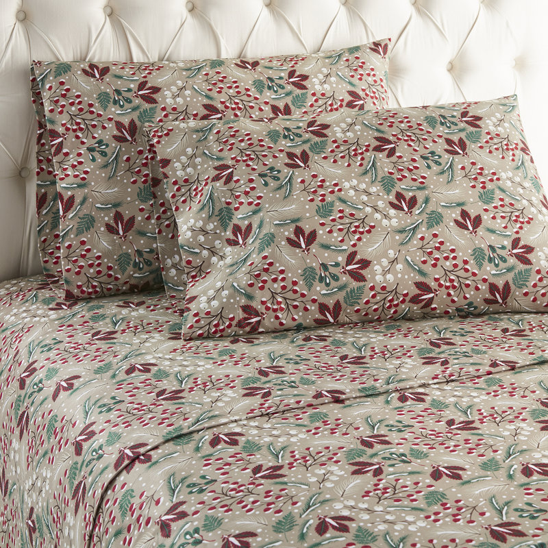 Micro Flannel® Printed Deep-Pocket Sheet Set, Twin Sheet Set with 1 Pillowcase, Winterberries