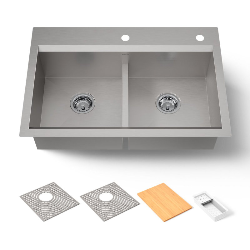 Évier de cuisine encastrable / double encastrable 33 po X 22 po avec accessoires Work Smart Divide avec accessoires, 2 trous