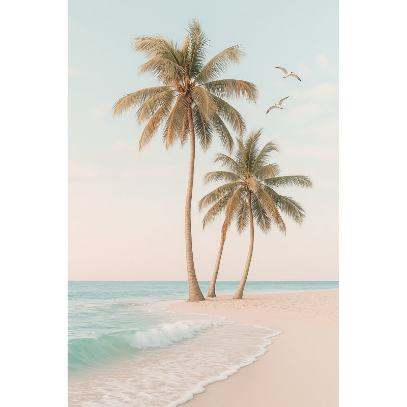 Coastal Calm – Sunset Palms by the Sea Wrapped Canvas, H 48 po x l 32 po
