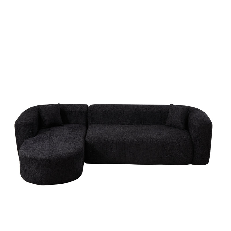 Canapé modulaire de luxe à dossier incurvé de 109,4 po, deux coussins décoratifs en tissu de chenille, canapé-lit minimaliste confortable en forme de L pour la salle de séjour (méridienne gauche, noir)
