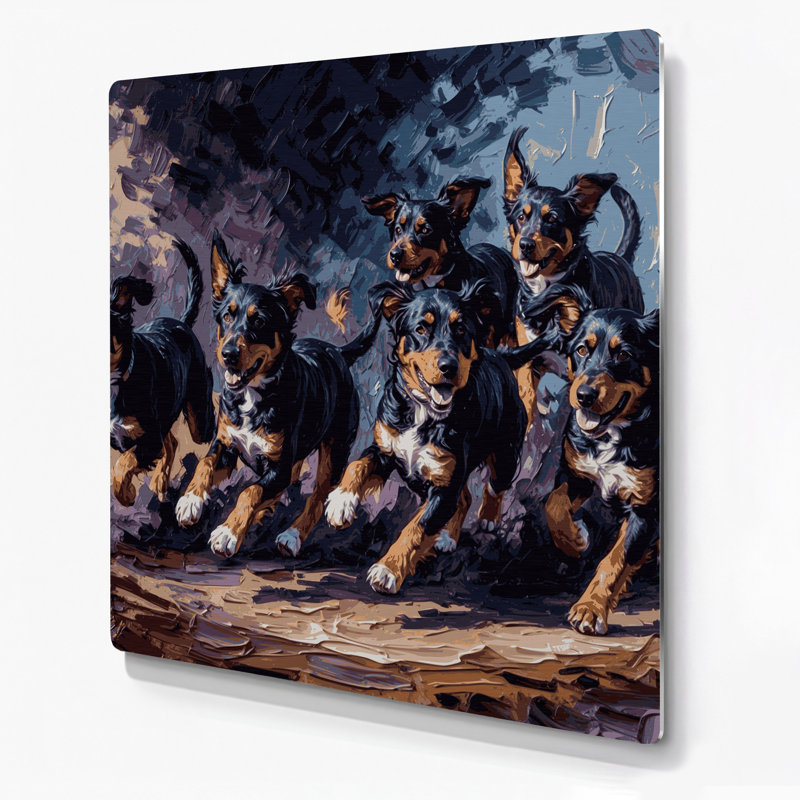 Chiens, art mural mauve en métal mauve, H 12 po x l 12 po
