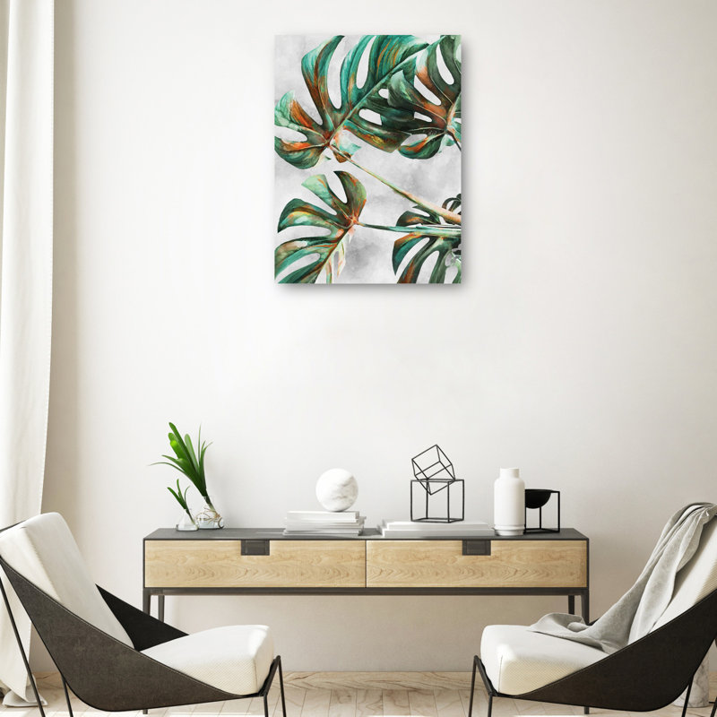 Large Green Monstera Leaves Canvas Art Print
