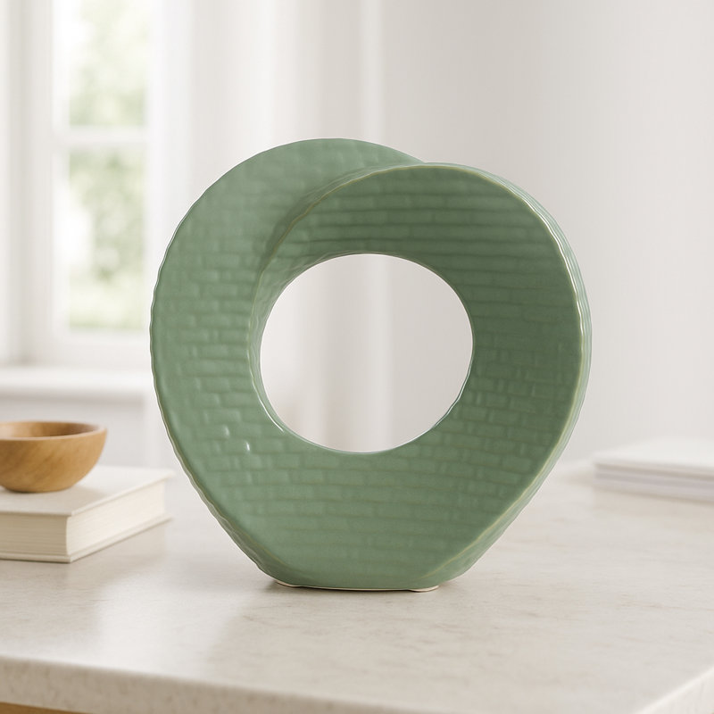Objet de décoration abstrait en céramique Elysia, H 8 po x l 8 po x P 3 po, Vert texturé