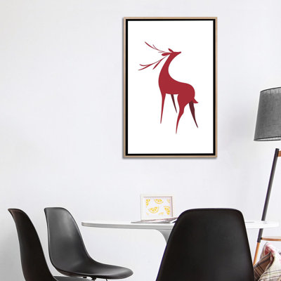 Cerf stylisé rétro en rouge - reproduction d'art encadrée