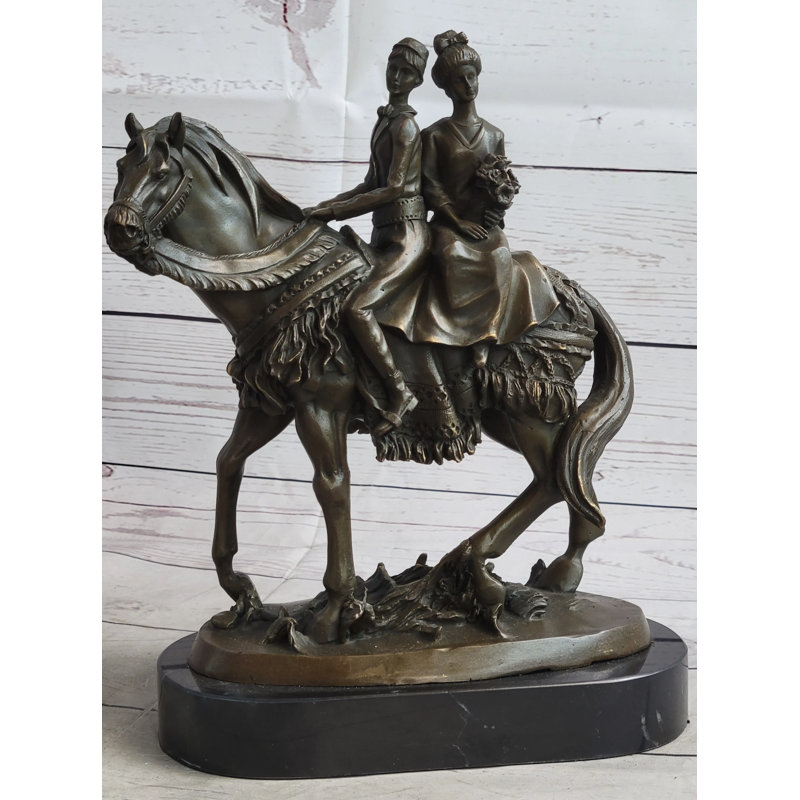 Élégante sculpture en bronze massif à cheval faite à la main par Milo
