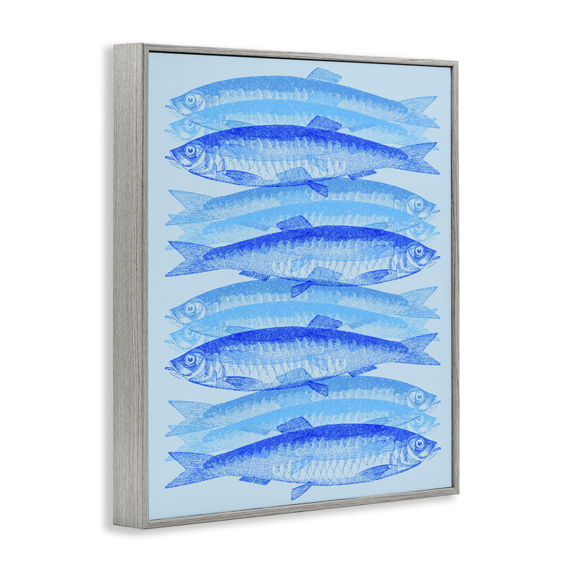 Blue Layered Fish Framed Giclee Art by Daphne Polselli, Farmhouse Gray Framed Giclee, 14" H x 11" W