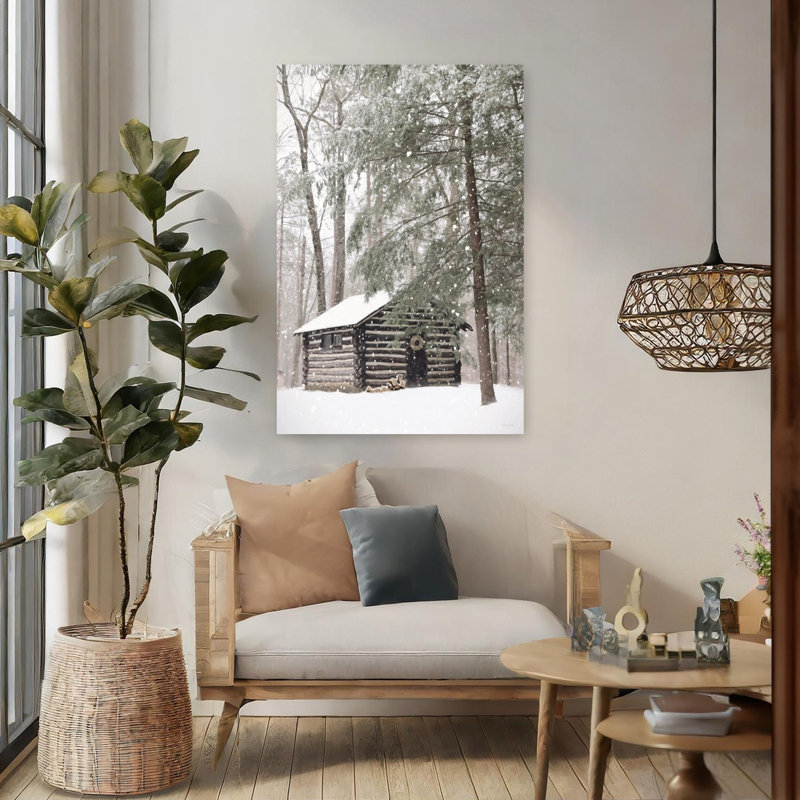 Art contemporain hivernal rustique abstrait Cabin Fever, H 48 po x l 32 po
