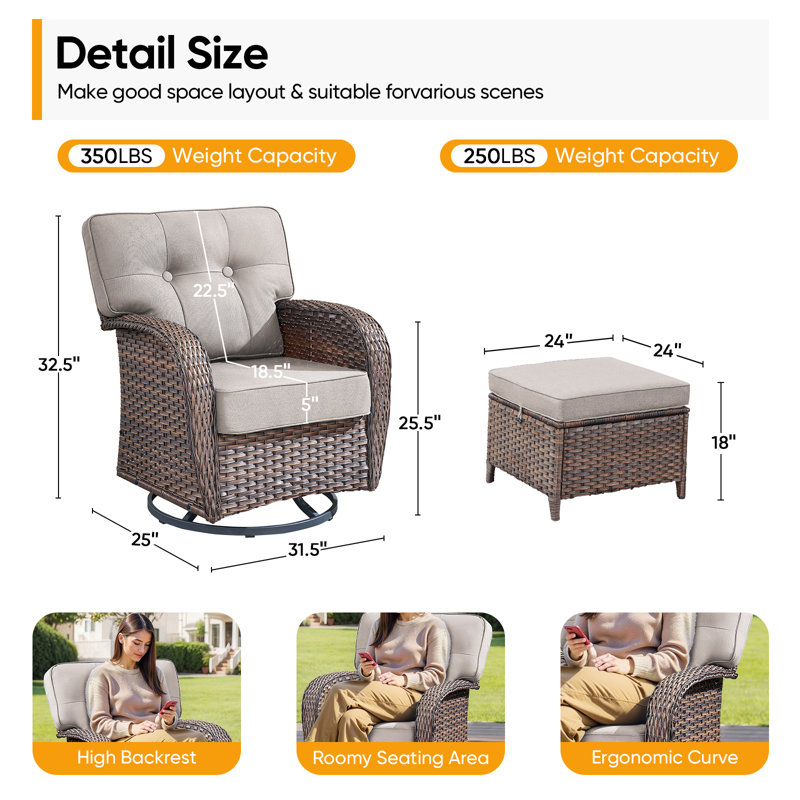 Ensemble de conversation d'extérieur rotin en osier pour 2 personnes avec repose-pieds Teebeck, Beige
