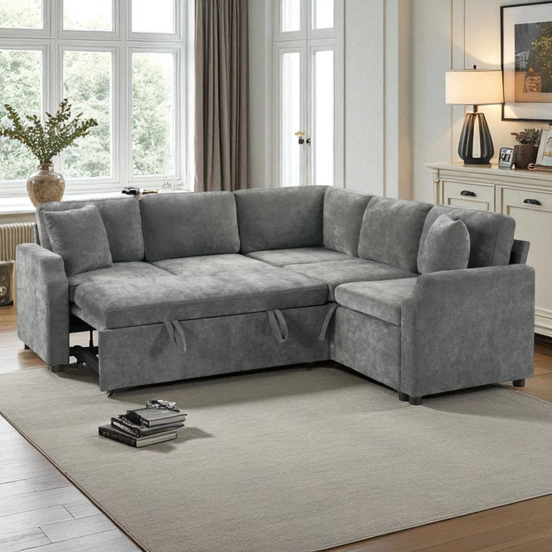 Canapé-lit modulaire en L avec rangement, Gris chenille