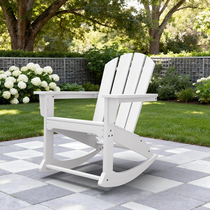 HDPE Wooden Rocking Adirondack Chair, White