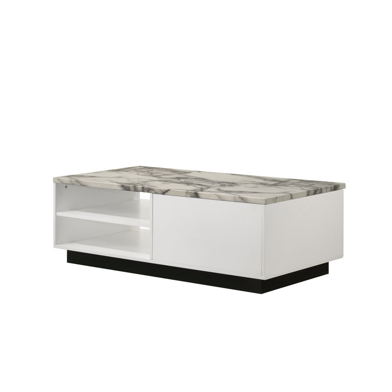 Contemporary White Faux Marble Coffee Table And Practical Drawer With