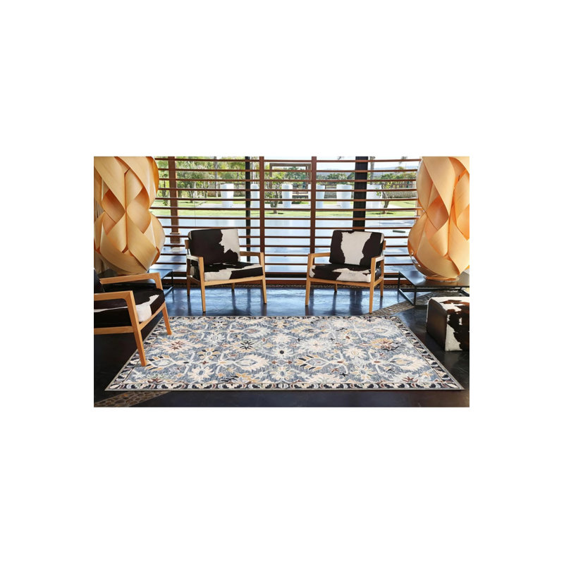 White Themed Floral Patterned Decorative And Woven Based Washable Carpet, Round 4'
