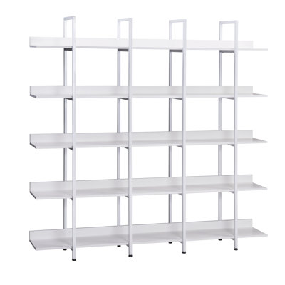 5 Tier Bookcase Home Office Open Bookshelf, Vintage Industrial Style Shelf With Metal Frame, MDF Board