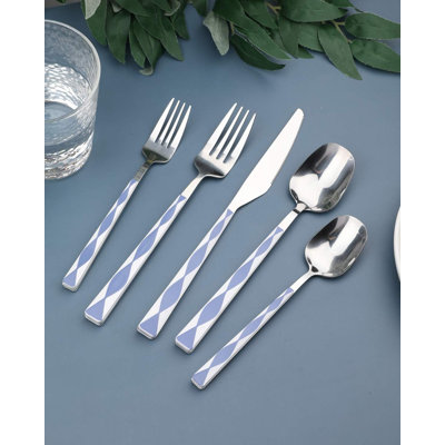Ensemble de couverts 20 pièces en acier inoxydable avec poignées de style rétro, comprenant des fourchettes, des cuillères et des couteaux, va au lave-vaisselle pour un usage quotidien et pour recevoir