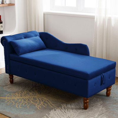 Méridienne de salon confortable avec cadre en velours bleu marine et soutien moderne