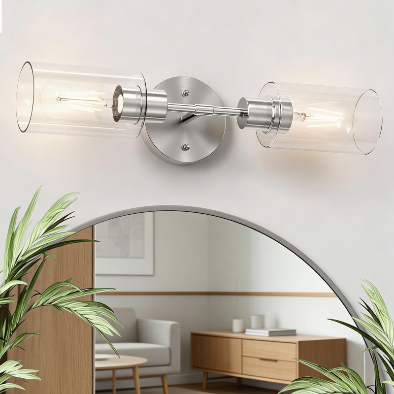 2-Light Bathroom Vanity Light Fixture, Modern Wall Sconce With Clear Glass Shades, Adjustable Vertical Or Horizontal Mounting, Matte Black Finish, E26 Base For Mirror Lighting