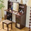 Ensemble de coiffeuse élégant avec miroir lumineux réglable 3 modes, coiffeuse moderne avec grandes tablettes, tiroir et canette