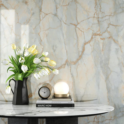 Glossy Marble Vinyl Contact Paper, 15.7"X354" Blue Gold Waterproof Peel And Stick For Countertops, Backsplash, Furniture
